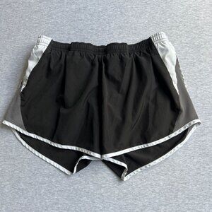 Nike Dri Fit Athletic Running Shorts  Womens Medium Black Lined White Gray Side